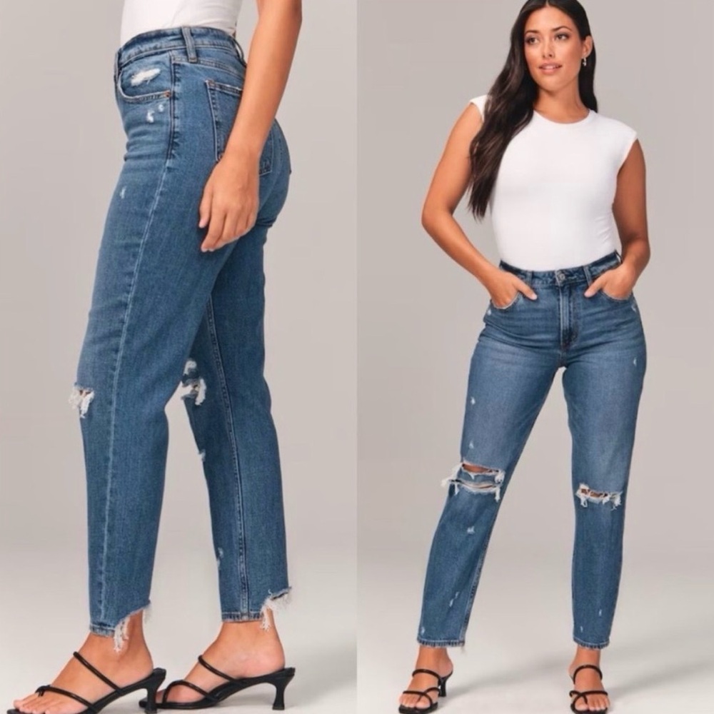 Abercrombie & Fitch The Mom High Rise Distressed Jeans in Blue Size‎ 24 or 00 - Picture 8 of 8